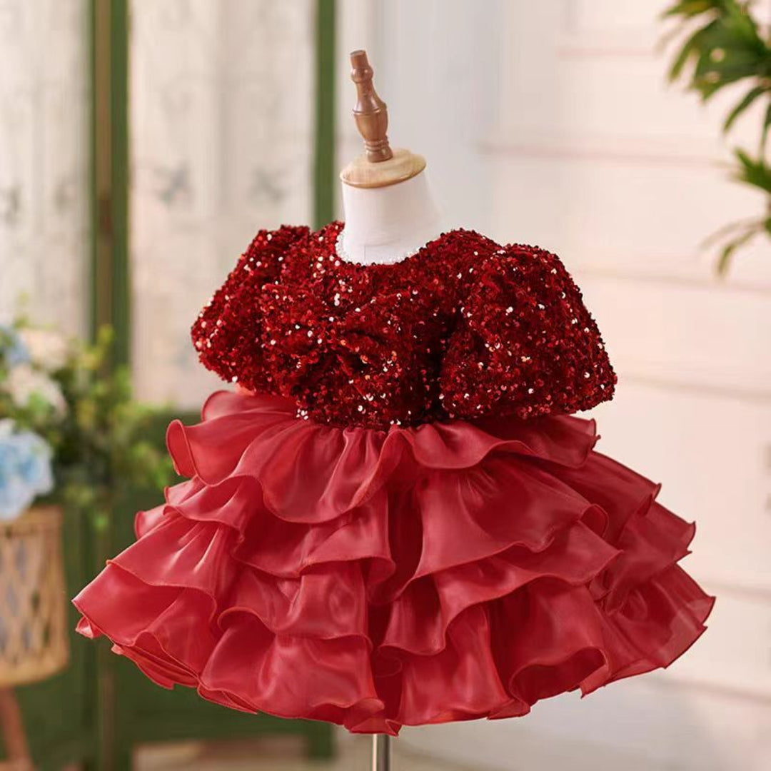 Burgundy Girl Dress Bowed Birthday Party Holiday Gown J453 Burgundy / child-4 Burgundy Girl Dress Bowed Birthday Party Holiday Gown J453 Burgundy / child-4
