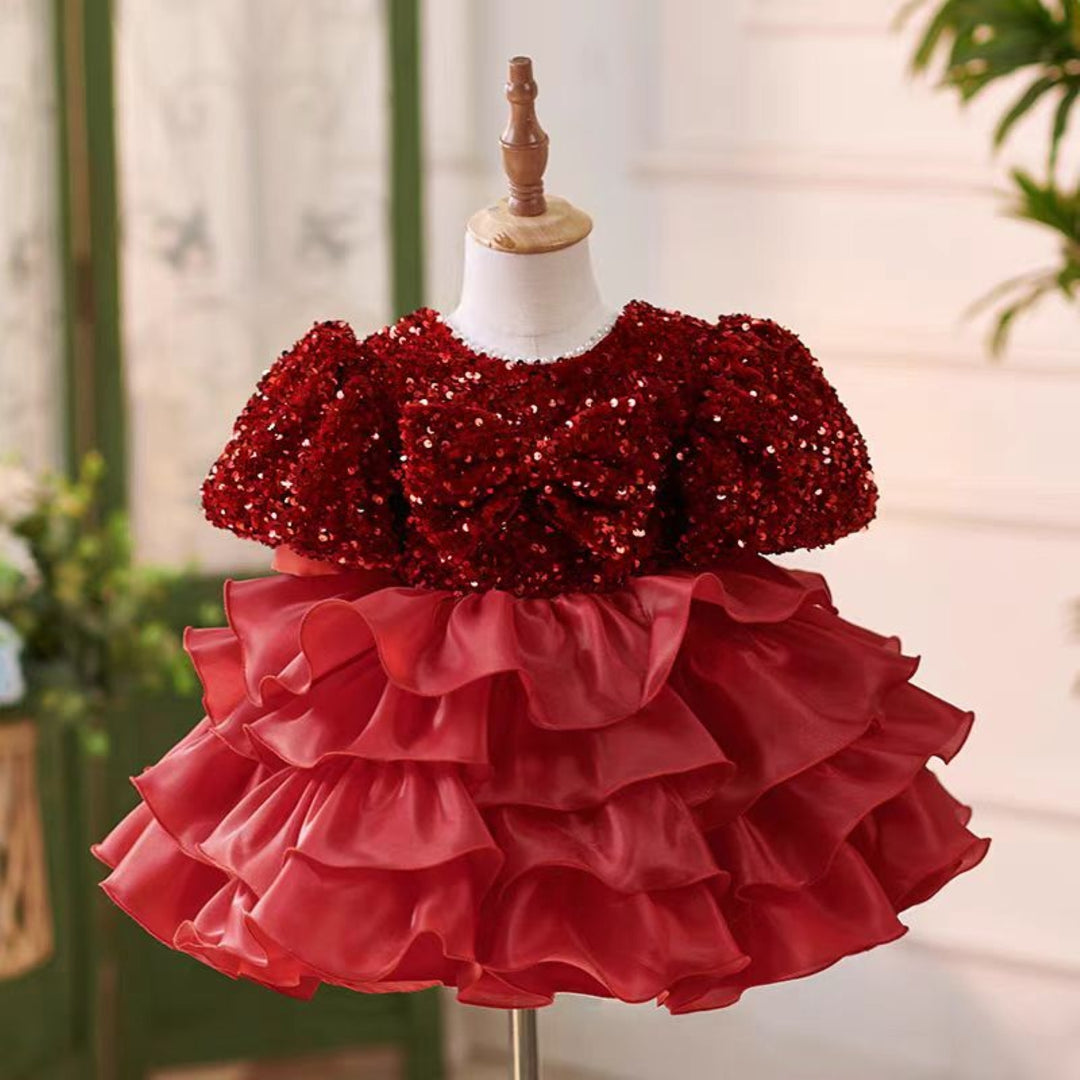 Burgundy Girl Dress Bowed Birthday Party Holiday Gown J453 Pink / 12m Burgundy Girl Dress Bowed Birthday Party Holiday Gown J453 Pink / 12m