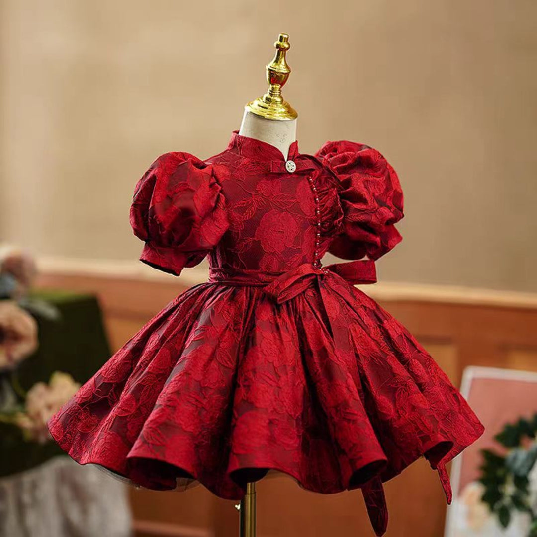 Burgundy Girl Dress Wedding Birthday Holiday Celebration J742 – DreamyVow