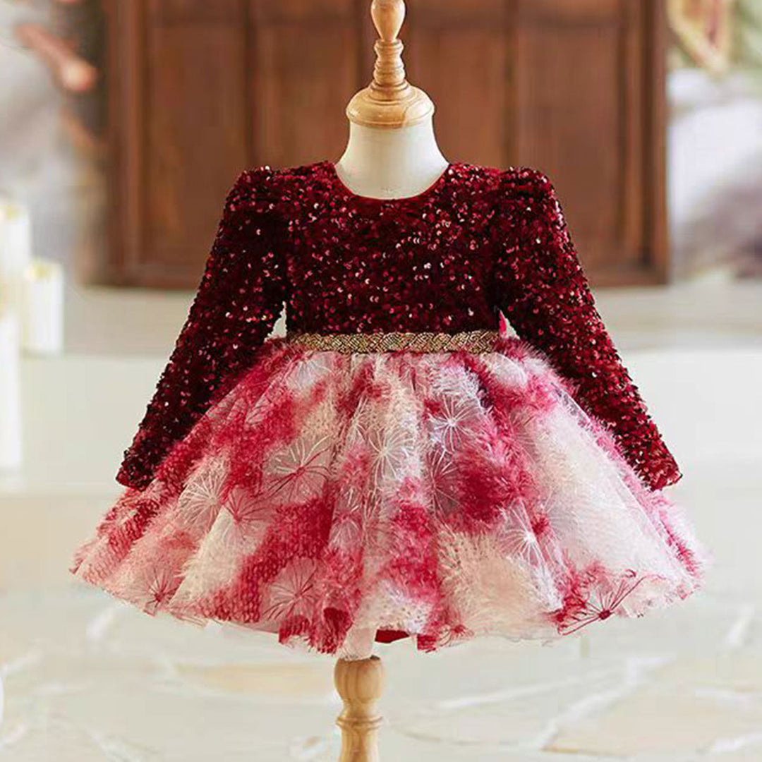 Burgundy Girl Dress for Kids Party Ball Gown J721 Burgundy / child-6 Burgundy Girl Dress for Kids Party Ball Gown J721 Burgundy / child-6