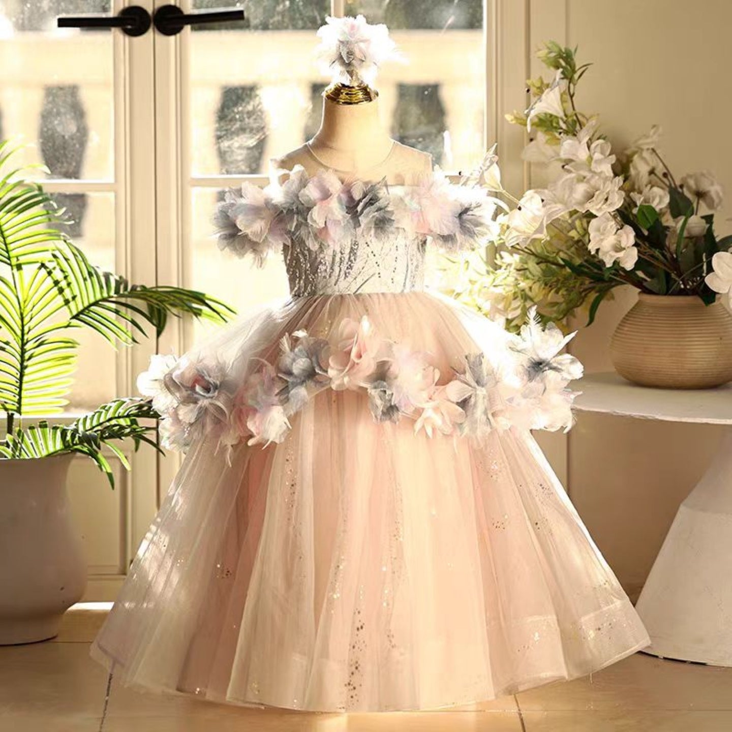 Champagne Flower Girl Dress Kids Birthday Party Holiday J755 Champagne / child-10