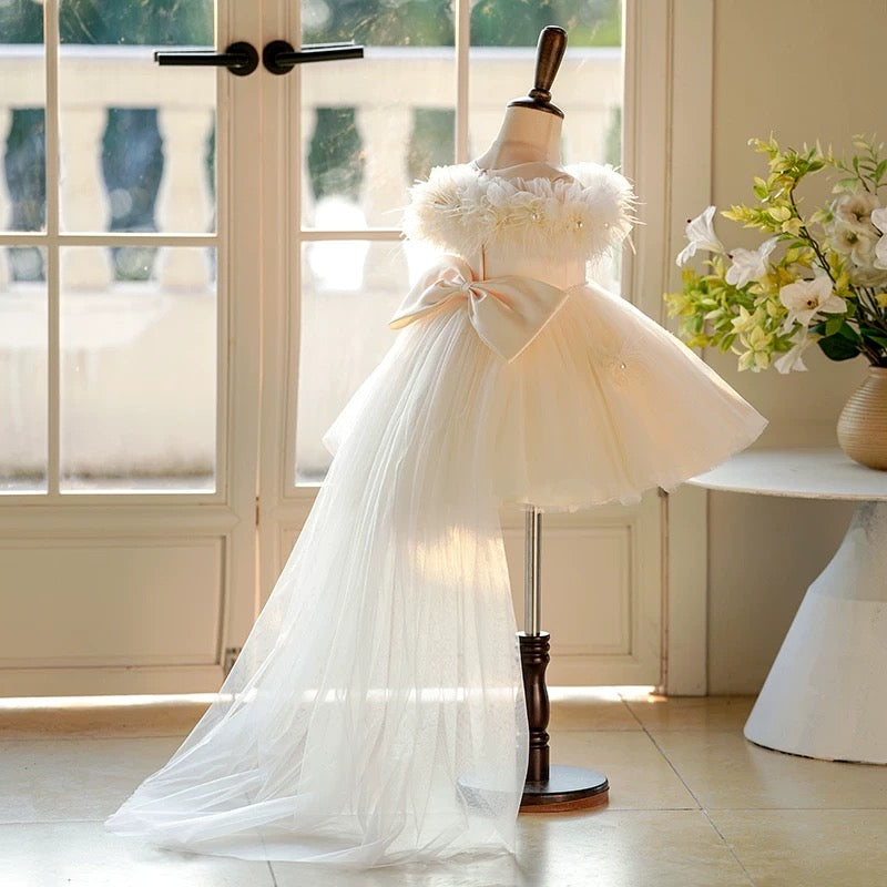 Off White Knee Length 1st Birthday Flower Girl Dress J414A Beige / 6(120cm) Off White Knee Length 1st Birthday Flower Girl Dress J414A Beige / 6(120cm)