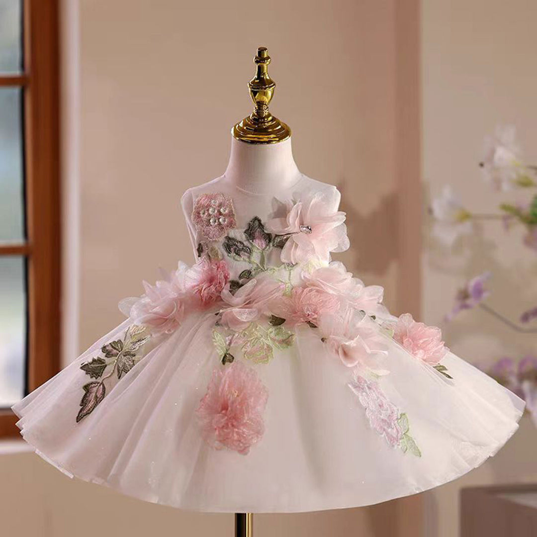 Floral Girl Dress Tulle Embroidered Toddler 1st Birthday Party Gown J5 DreamyVow Floral Girl Dress Tulle Embroidered Toddler 1st Birthday Party Gown J5 DreamyVow