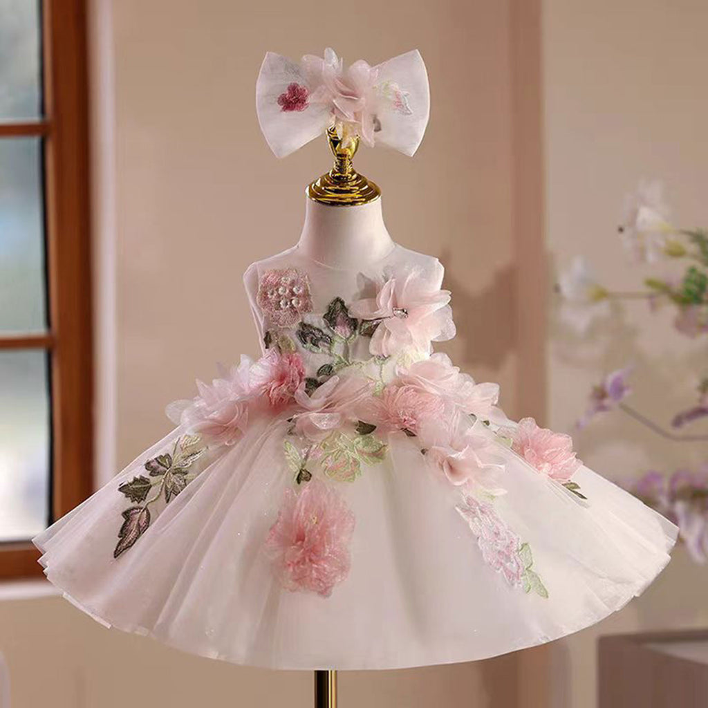 Floral Girl Dress Tulle Embroidered Toddler 1st Birthday Party Gown J521 Floral Girl Dress Tulle Embroidered Toddler 1st Birthday Party Gown J521