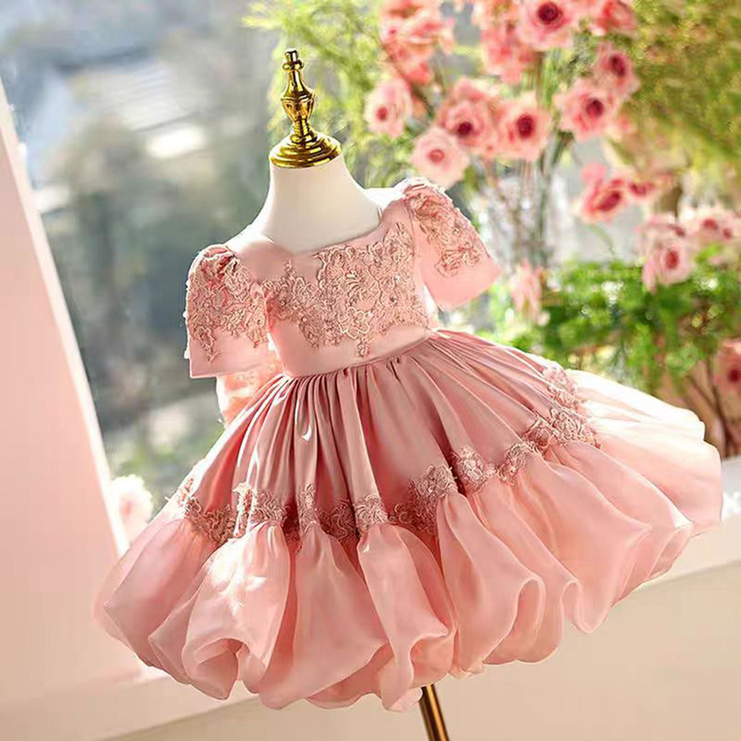 Girl Dress Embroidered for Kids Wedding Birthday Gown J455 White / child-3