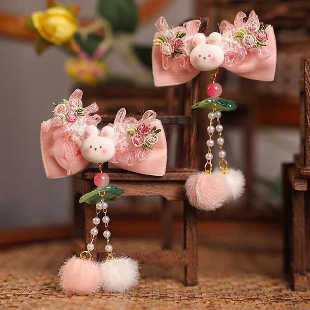 Dreamy Girl's Children's Chinese Style Hair Accessories Little Girl Bow Clip Cute Rabbit Hairpin Baby W017