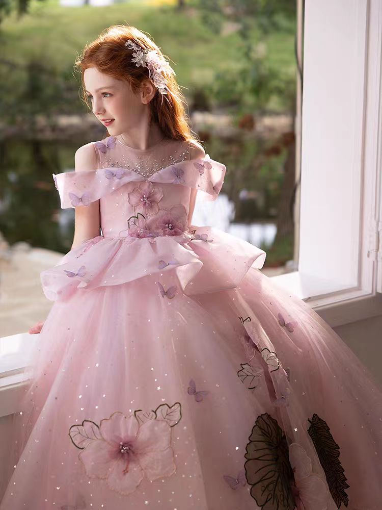 luxury girls' special occasion dresses Luxury Cute Baby Girl Formal Dresses Toddler Birthday Party Ball Gown, Blue / 7-8 Years (140cm)