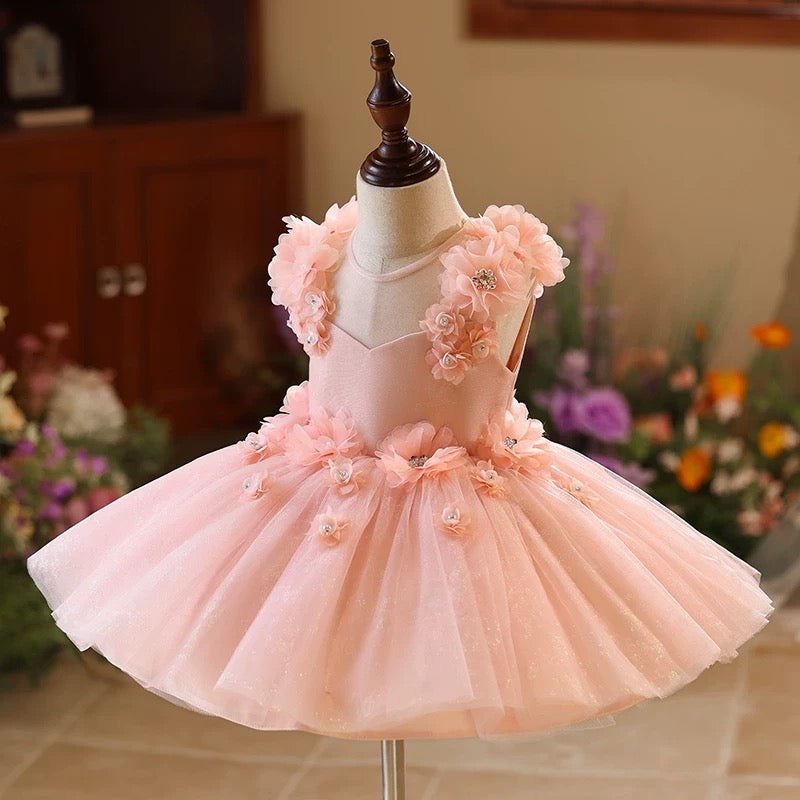 Dreamy Pink Flower Girl Dress Knee Length Toddler 1st Birthday Party J417 Pink / child-3 Dreamy Pink Flower Girl Dress Knee Length Toddler 1st Birthday Party J417 Pink / child-3