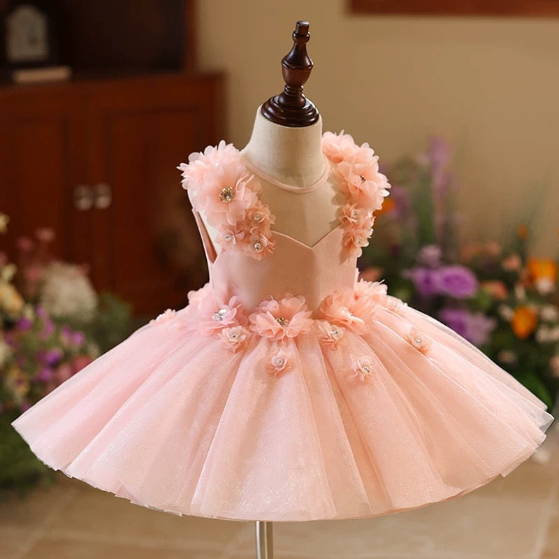 Dreamy Pink Flower Girl Dress Knee Length Toddler 1st Birthday Party J417 Pink / child-3 Dreamy Pink Flower Girl Dress Knee Length Toddler 1st Birthday Party J417 Pink / child-3