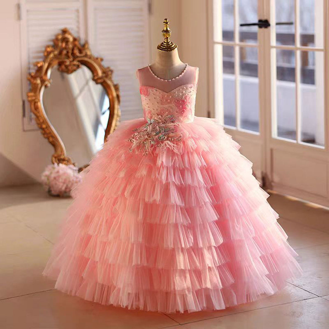 Pink Flower Princess Girl Dress Birthday Party Gown J787 Pink / child-10 Pink Flower Princess Girl Dress Birthday Party Gown J787 Pink / child-10