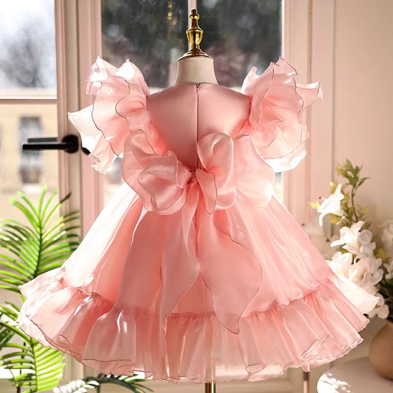 Pink Girl Dress Lace Beads Toddler Kids 1st Birthday Party Gown J448 Pink / child-3 Pink Girl Dress Lace Beads Toddler Kids 1st Birthday Party Gown J448 Pink / child-3