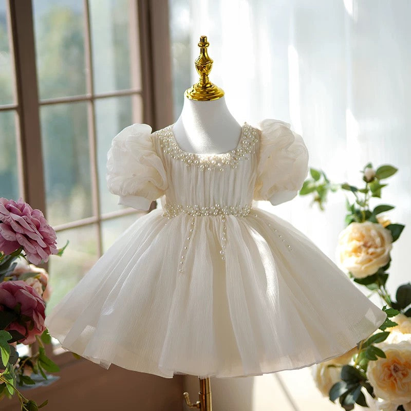 Pink Girl Dress Pearl Beaded for Pageant Birthday Party J416 Beige / child-10 Pink Girl Dress Pearl Beaded for Pageant Birthday Party J416 Beige / child-10