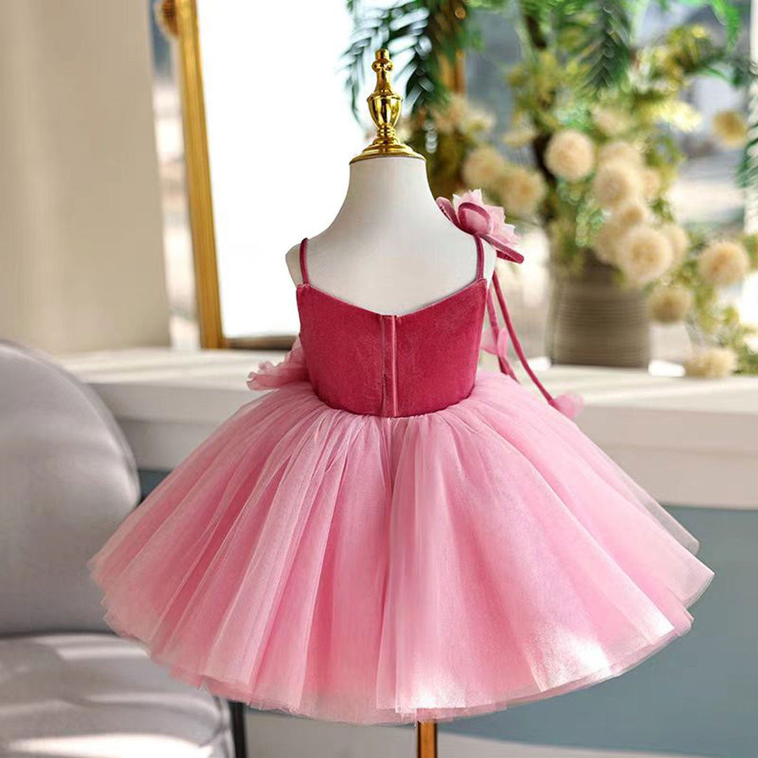 Pink Girl Dress Spaghetti Straps Toddler Kids 1st Birthday Gown J447 – DreamyVow