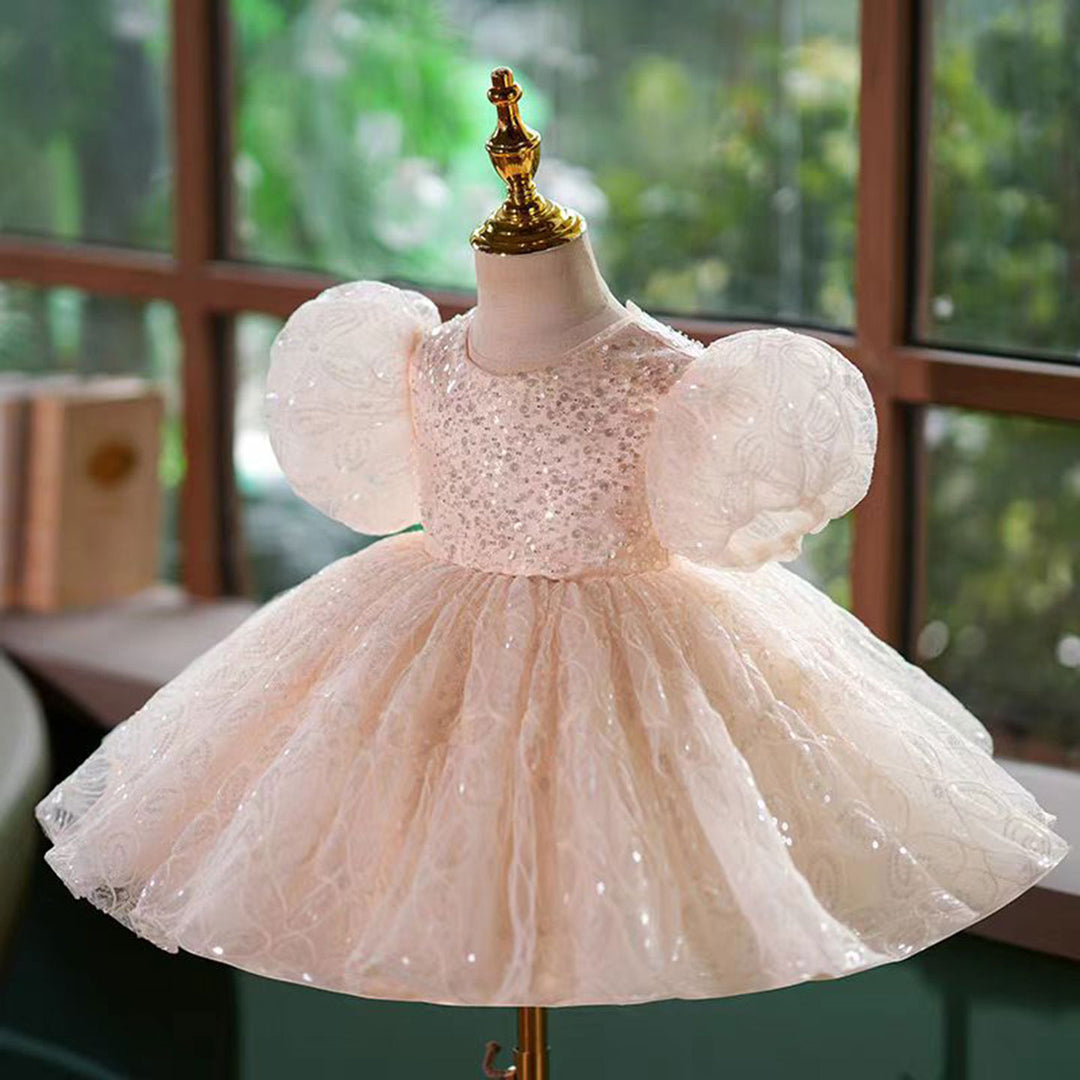 Pink Lace Flower Girl Dress for Princess Kids 1st Birthday Party Gown J768