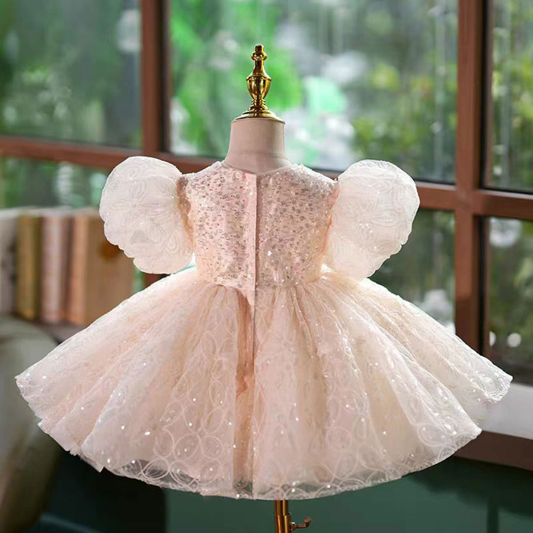 Pink Lace Flower Girl Dress for Princess Kids 1st Birthday Party Gown J768 Pink Lace Flower Girl Dress for Princess Kids 1st Birthday Party Gown J768