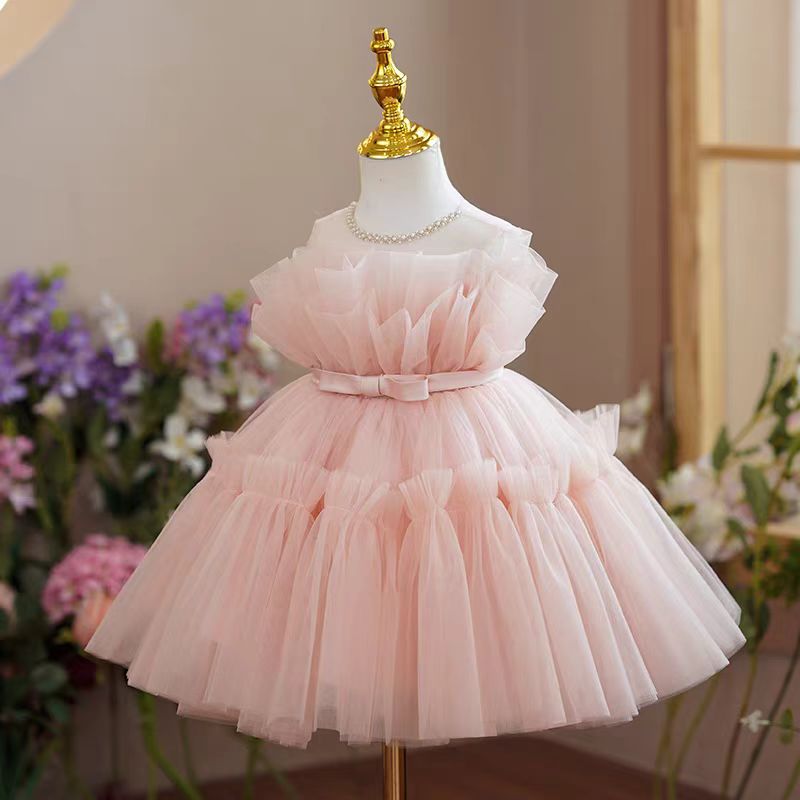 Pink Ruffled Toddler Girl Dress for Kids Birthday Party J711 Pink / child-2 Pink Ruffled Toddler Girl Dress for Kids Birthday Party J711 Pink / child-2