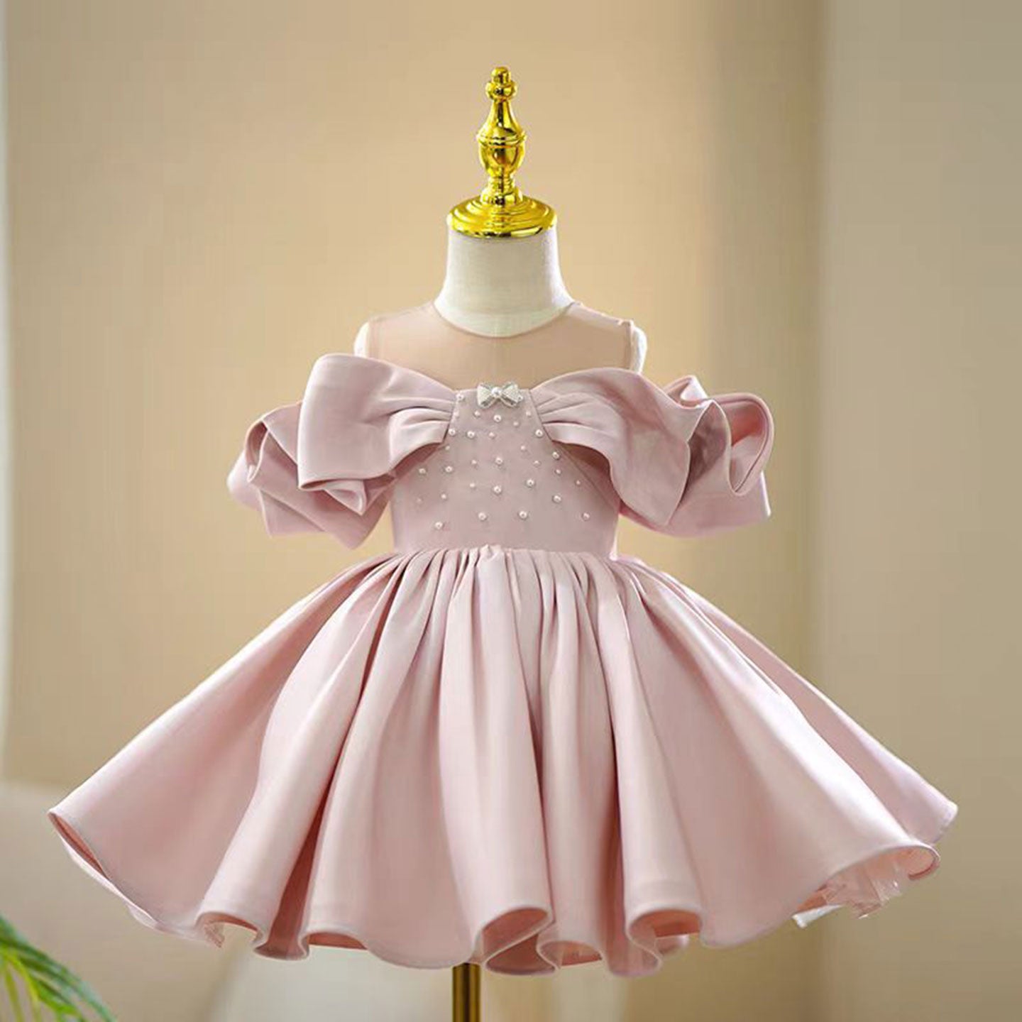 Pink Stain Baby Girl Dress Flower-adorned Sleeveless Ball Gown
