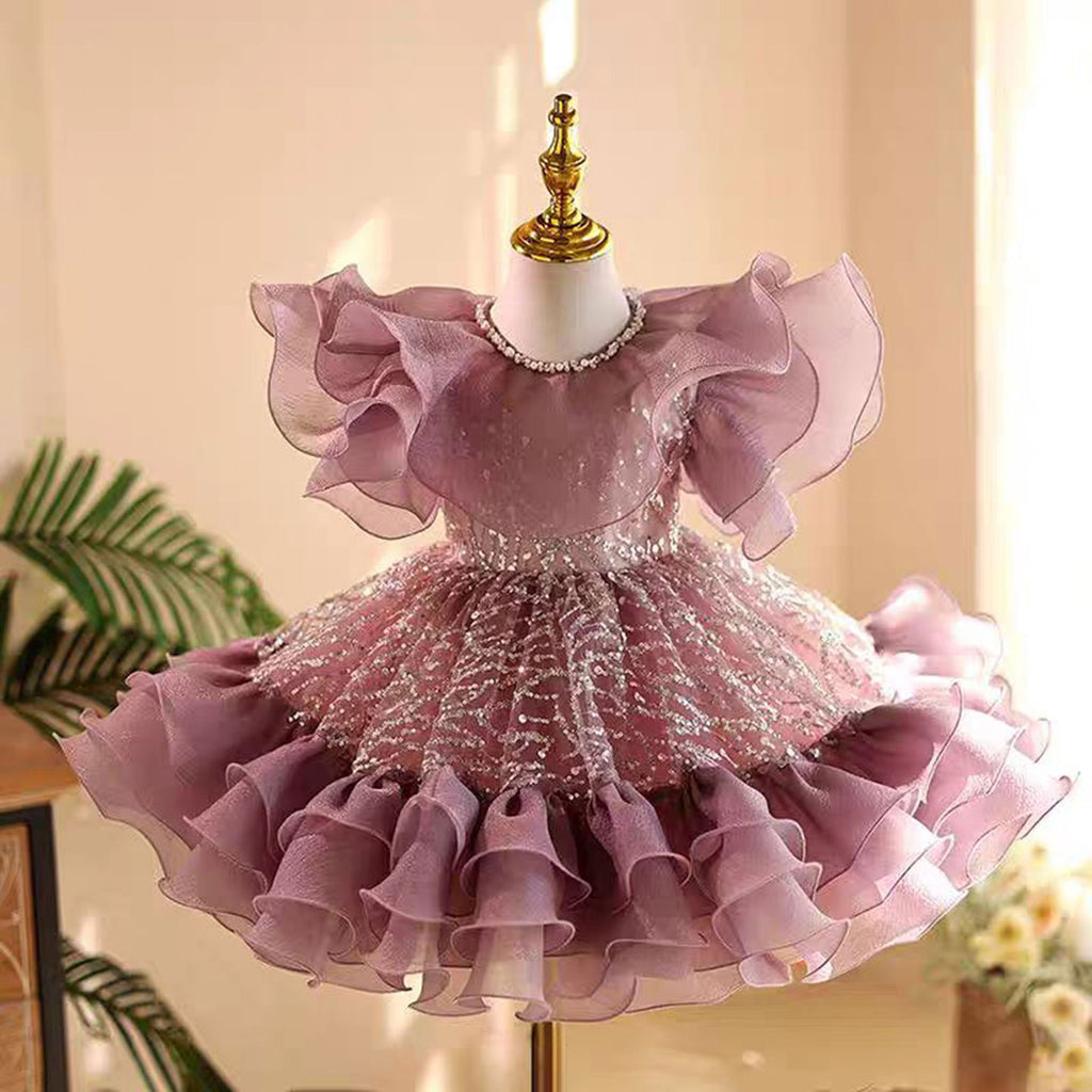 fitted lace wedding dress Flower Girl Dress Children Easter Dress Party Dress Purple Sequins Puffy Princess Communion Dress, Purple / 4-5 Years (120cm) main image 0