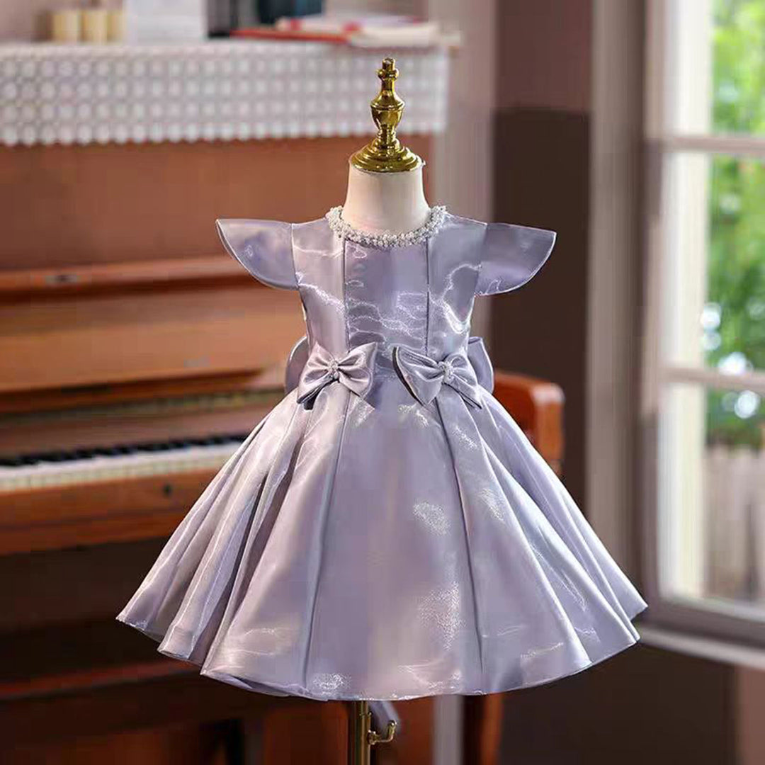 Purple Satin Girl Dress With Bow Kids 1st Birthday Party Gown J764 DreamyVow Purple Satin Girl Dress With Bow Kids 1st Birthday Party Gown J764 DreamyVow
