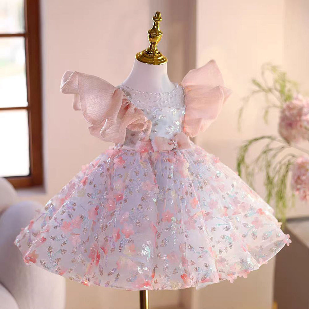 Saprkly Pink Flower Girl Dress for Princess Kids 1st Birthday Party J473 Saprkly Pink Flower Girl Dress for Princess Kids 1st Birthday Party J473