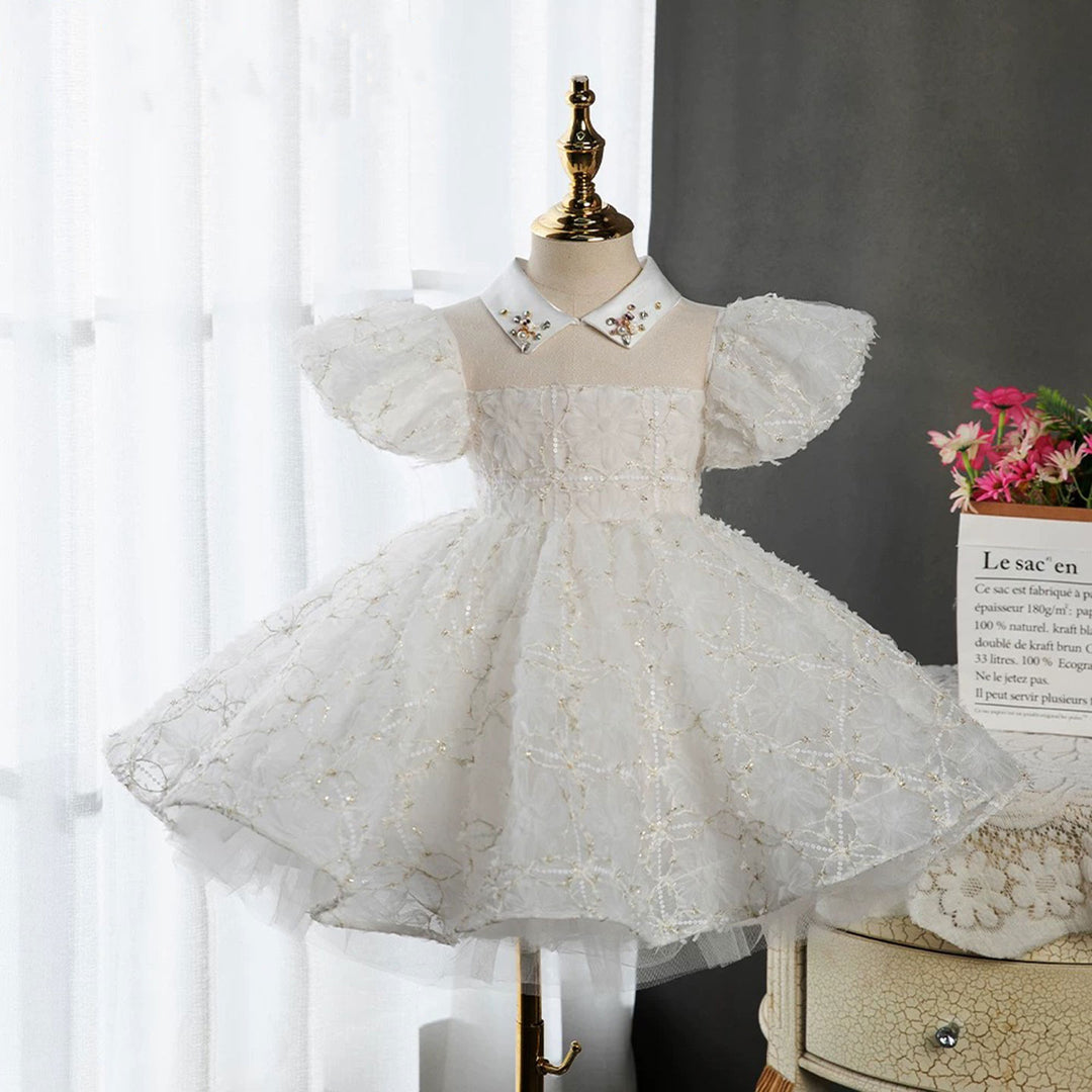 White Baby Girl Dress Knee Length Toddler 1st Birthday Party J706 White / child-2 White Baby Girl Dress Knee Length Toddler 1st Birthday Party J706 White / child-2