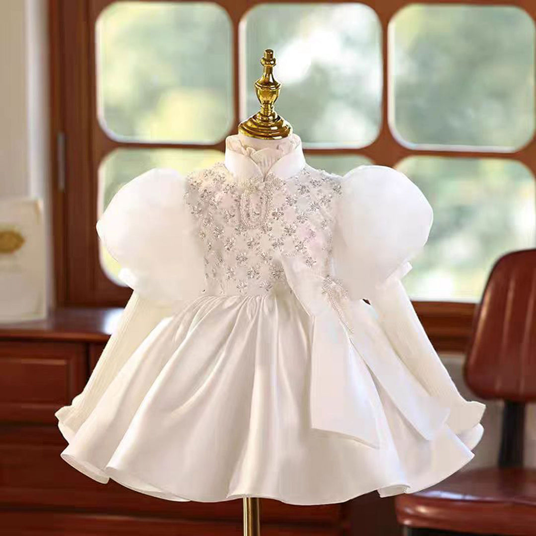 White Girl Puffy Dress Princess for Kids 1st Birthday Party First Communion J777 White / child-14 White Girl Puffy Dress Princess for Kids 1st Birthday Party First Communion J777 White / child-14
