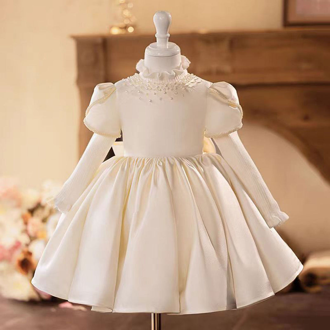 White Satin Girl Dress Toddler Kids 1st Birthday Party First Communion Gown J488 Ivory / 12M White Satin Girl Dress Toddler Kids 1st Birthday Party First Communion Gown J488 Ivory / 12M