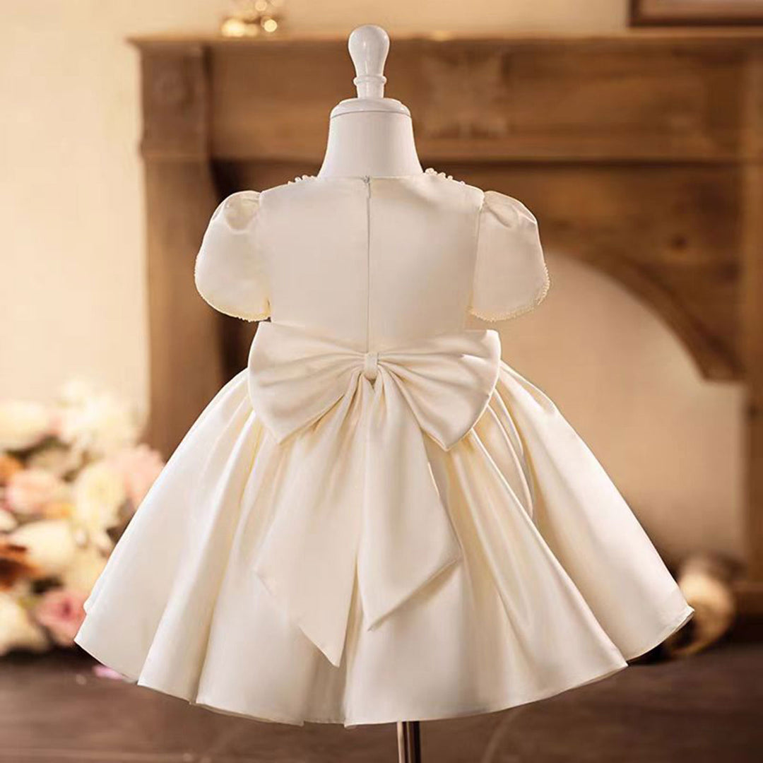 White Satin Girl Dress Toddler Kids 1st Birthday Party First Communion Gown J488 Ivory / 12M White Satin Girl Dress Toddler Kids 1st Birthday Party First Communion Gown J488 Ivory / 12M