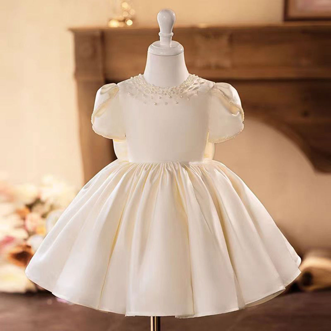White Satin Girl Dress Toddler Kids 1st Birthday Party First Communion Gown J488 Ivory / 12M White Satin Girl Dress Toddler Kids 1st Birthday Party First Communion Gown J488 Ivory / 12M