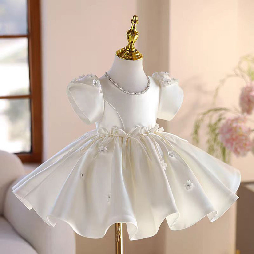 White Satin Girl Dress Toddler Kids 1st Wedding Birthday Party Prom Gown J485 White / child-2 White Satin Girl Dress Toddler Kids 1st Wedding Birthday Party Prom Gown J485 White / child-2