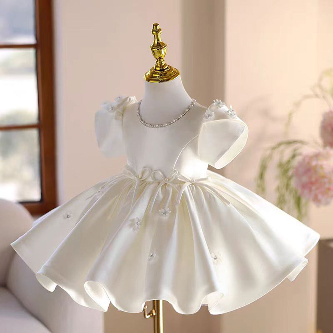 White Satin Girl Dress Toddler Kids 1st Wedding Birthday Party Prom Gown J485 White / child-3 White Satin Girl Dress Toddler Kids 1st Wedding Birthday Party Prom Gown J485 White / child-3