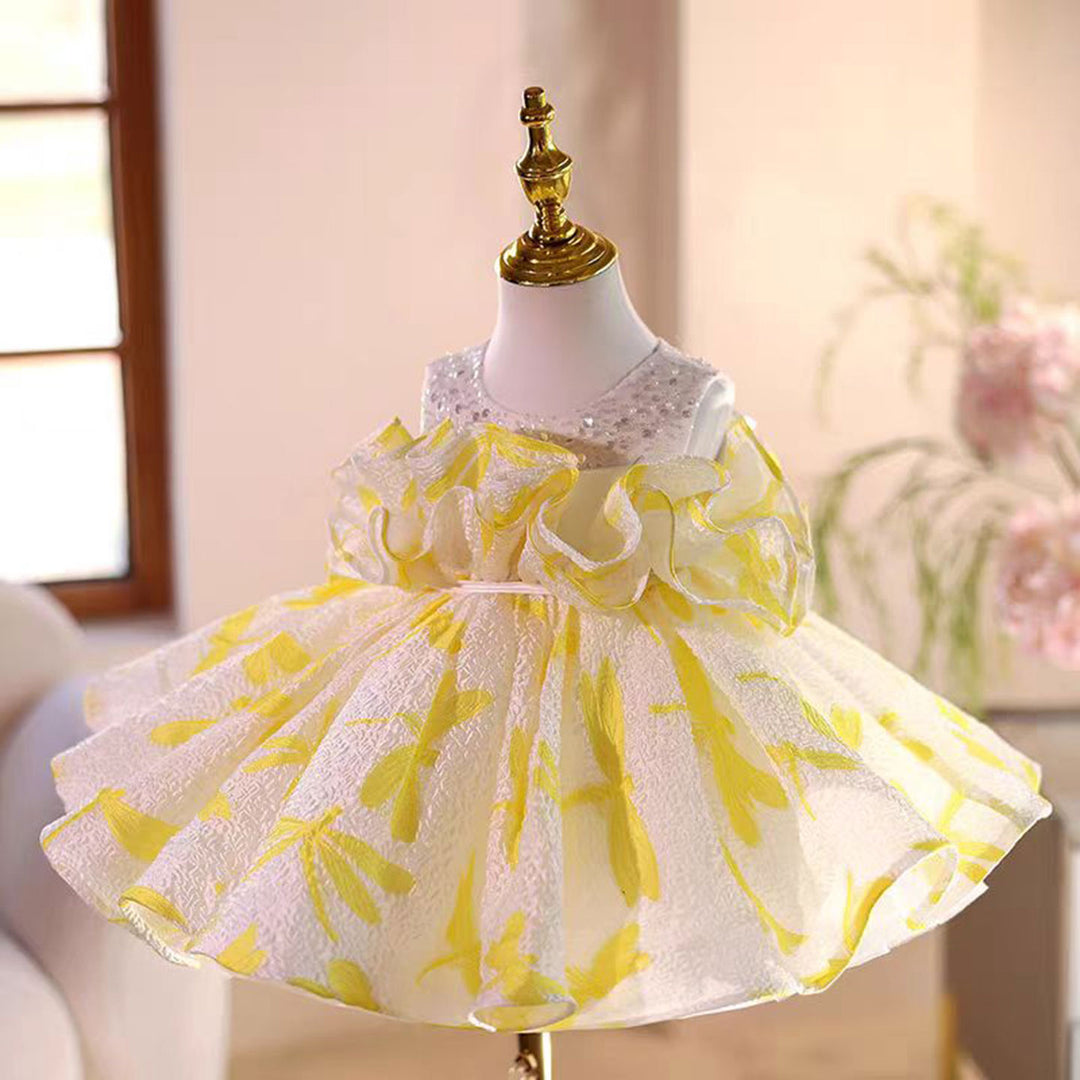 Yellow Flower Girl Dress Princess Kids 1st Birthday Ball Gown J484