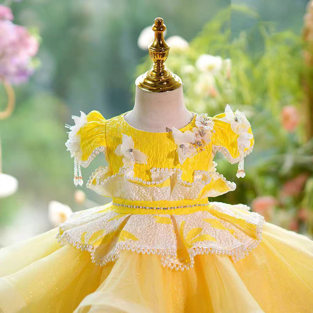 Yellow Flower Girl Dress Princess Kids 1st Birthday Ball Gown J785 Yellow / child-4 Yellow Flower Girl Dress Princess Kids 1st Birthday Ball Gown J785 Yellow / child-4