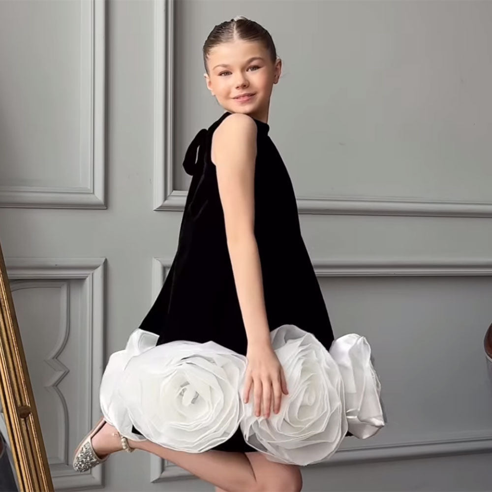 Elegant Arabic White Black Girl Dress Handmade Flowers Dubai Baby Kids Princess Birthday Wedding Party GownJ180 White And Black / child-12 Elegant Arabic White Black Girl Dress Handmade Flowers Dubai Baby Kids Princess Birthday Wedding Party GownJ180 White And Black / child-12