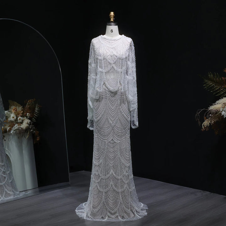 Luxury Beaded Nude Two Pieces Evening Dress SS646