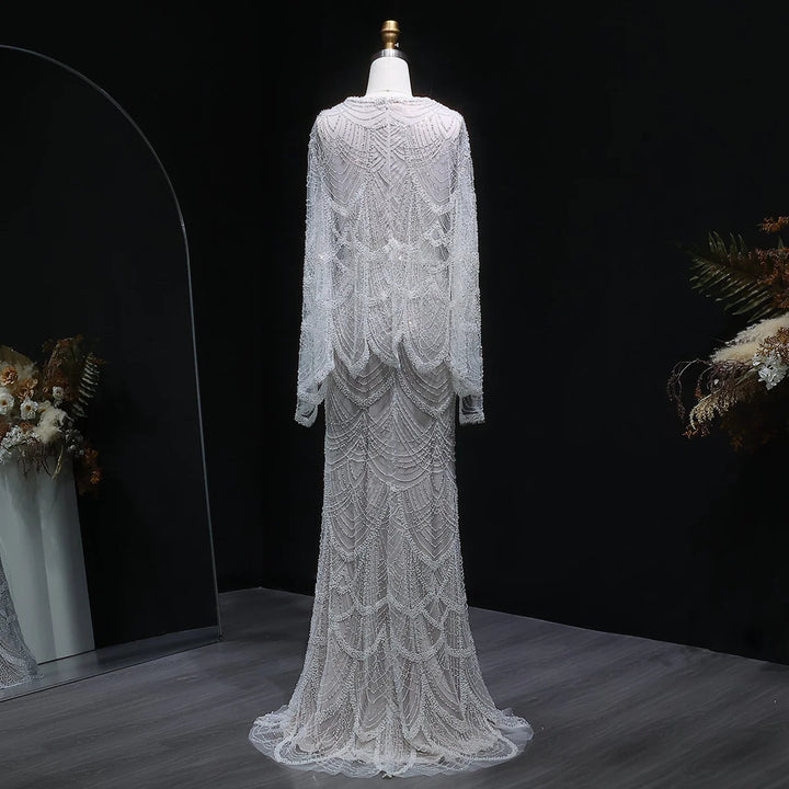 Luxury Beaded Nude Two Pieces Evening Dress SS646