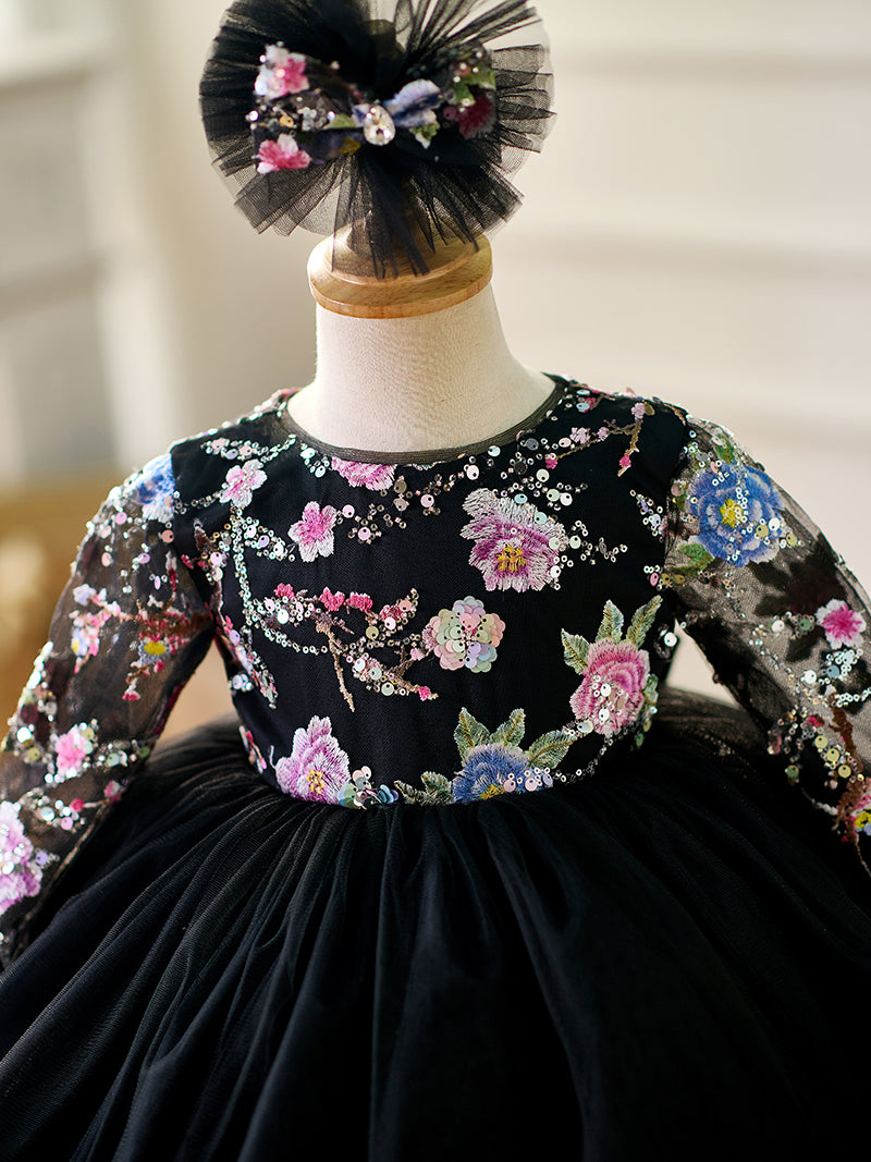Black Baby Long Sleeve Adorable Knee Length Girl Dress J057 Black / child-14 Black Baby Long Sleeve Adorable Knee Length Girl Dress J057 Black / child-14