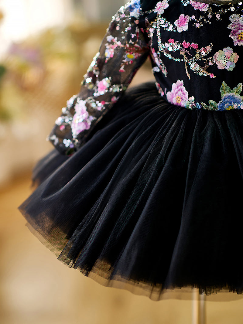 Black Baby Long Sleeve Adorable Knee Length Girl Dress J057 Black / Child-14 Black Baby Long Sleeve Adorable Knee Length Girl Dress J057 Black / Child-14