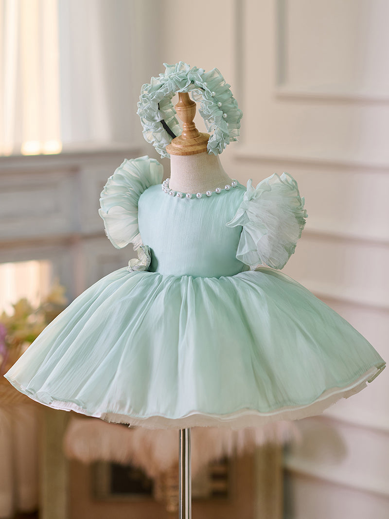 Blue/Green Baby Puffy Sleeve Adorable Girl Dress with Flowers J035 Blue / child-3 Blue/Green Baby Puffy Sleeve Adorable Girl Dress with Flowers J035 Blue / child-3