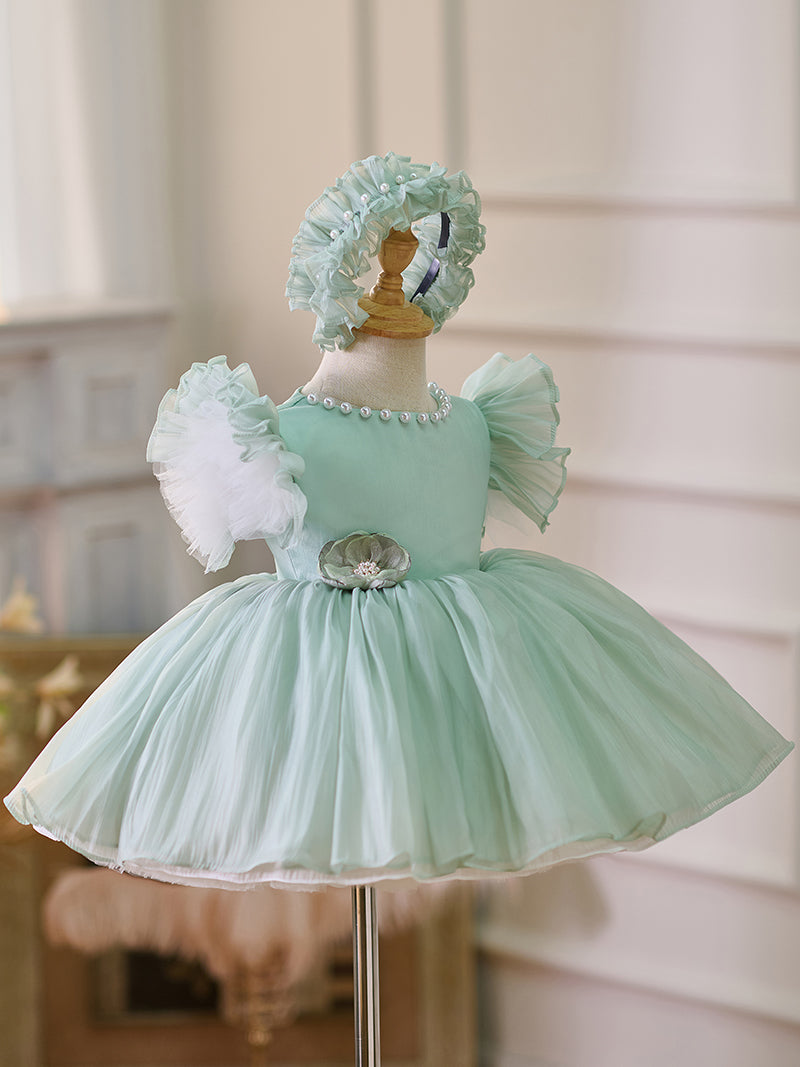 Blue/Green Baby Puffy Sleeve Adorable Girl Dress with Flowers J035 Blue / child-3 Blue/Green Baby Puffy Sleeve Adorable Girl Dress with Flowers J035 Blue / child-3