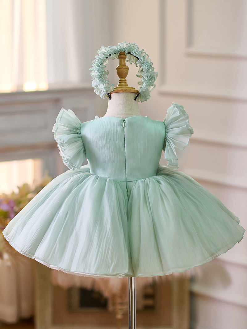 Blue/Green Baby Puffy Sleeve Adorable Girl Dress with Flowers J035 Blue / child-3 Blue/Green Baby Puffy Sleeve Adorable Girl Dress with Flowers J035 Blue / child-3