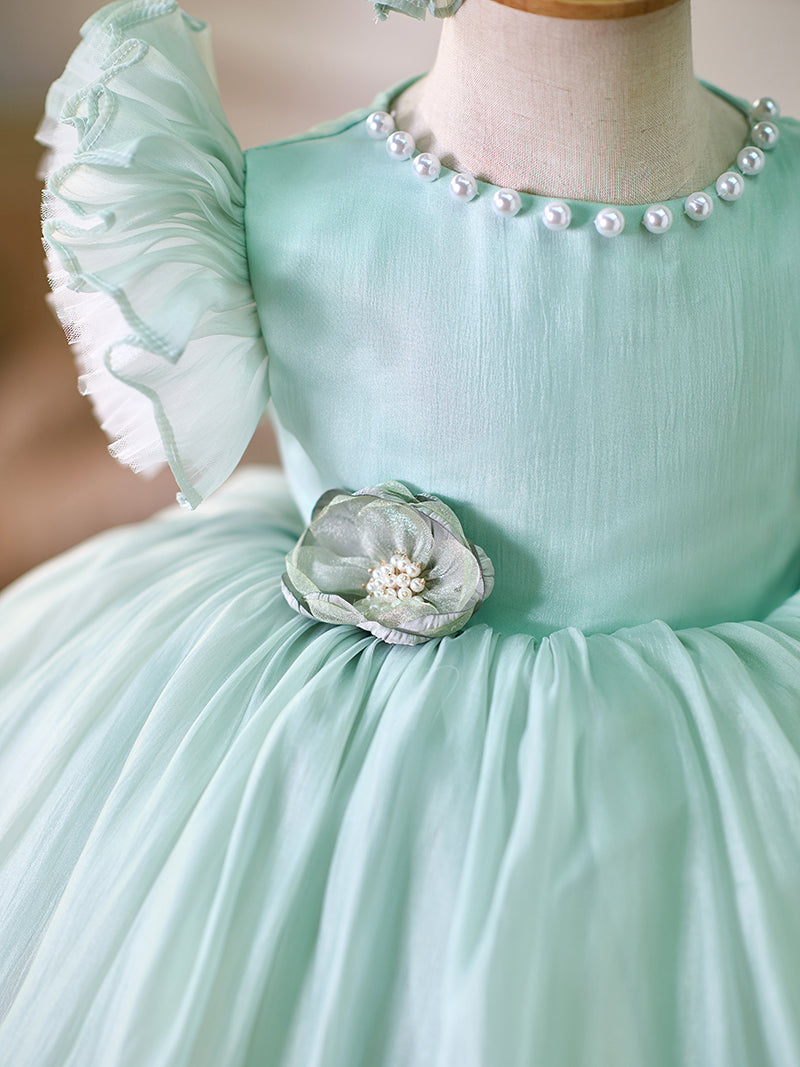 Blue/Green Baby Puffy Sleeve Adorable Girl Dress with Flowers J035 DreamyVow Blue/Green Baby Puffy Sleeve Adorable Girl Dress with Flowers J035 DreamyVow