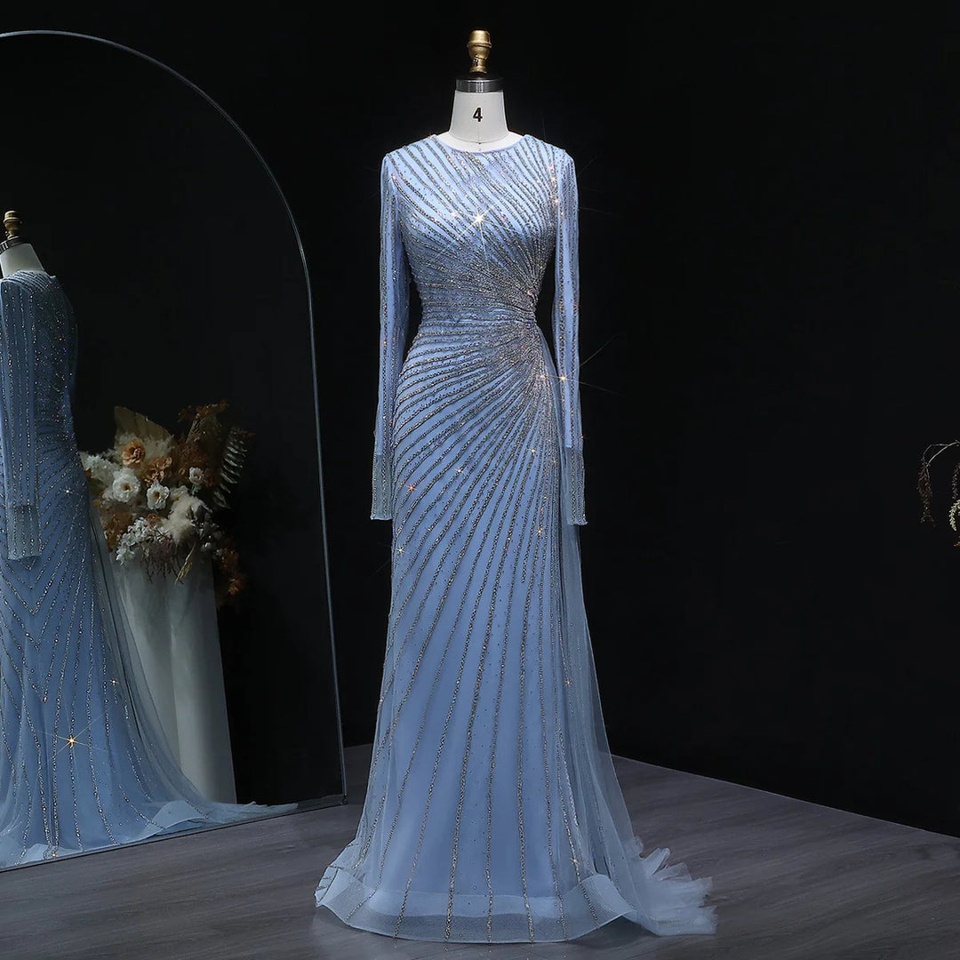 Luxury Long Sleeve Evening Dress with Swirl Beading SS113