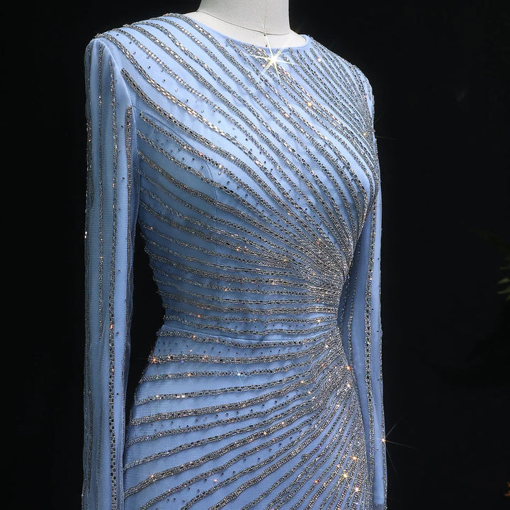Luxury Long Sleeve Evening Dress with Swirl Beading SS113