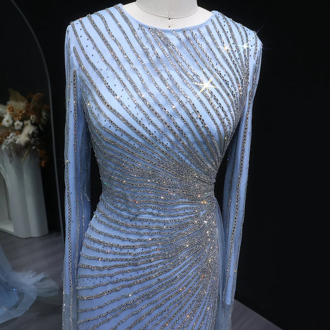 Luxury Long Sleeve Evening Dress with Swirl Beading SS113