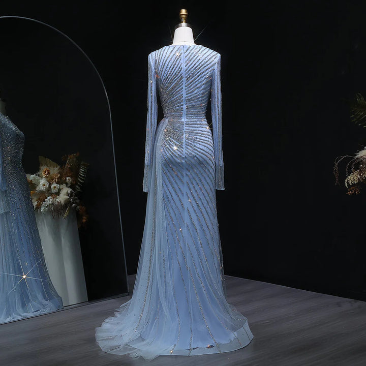 Luxury Long Sleeve Evening Dress with Swirl Beading SS113