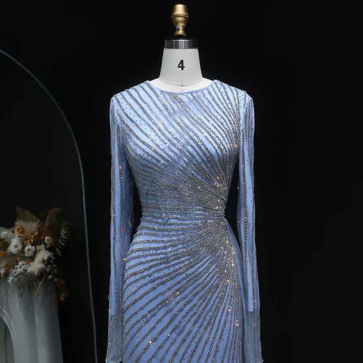 Luxury Long Sleeve Evening Dress with Swirl Beading SS113