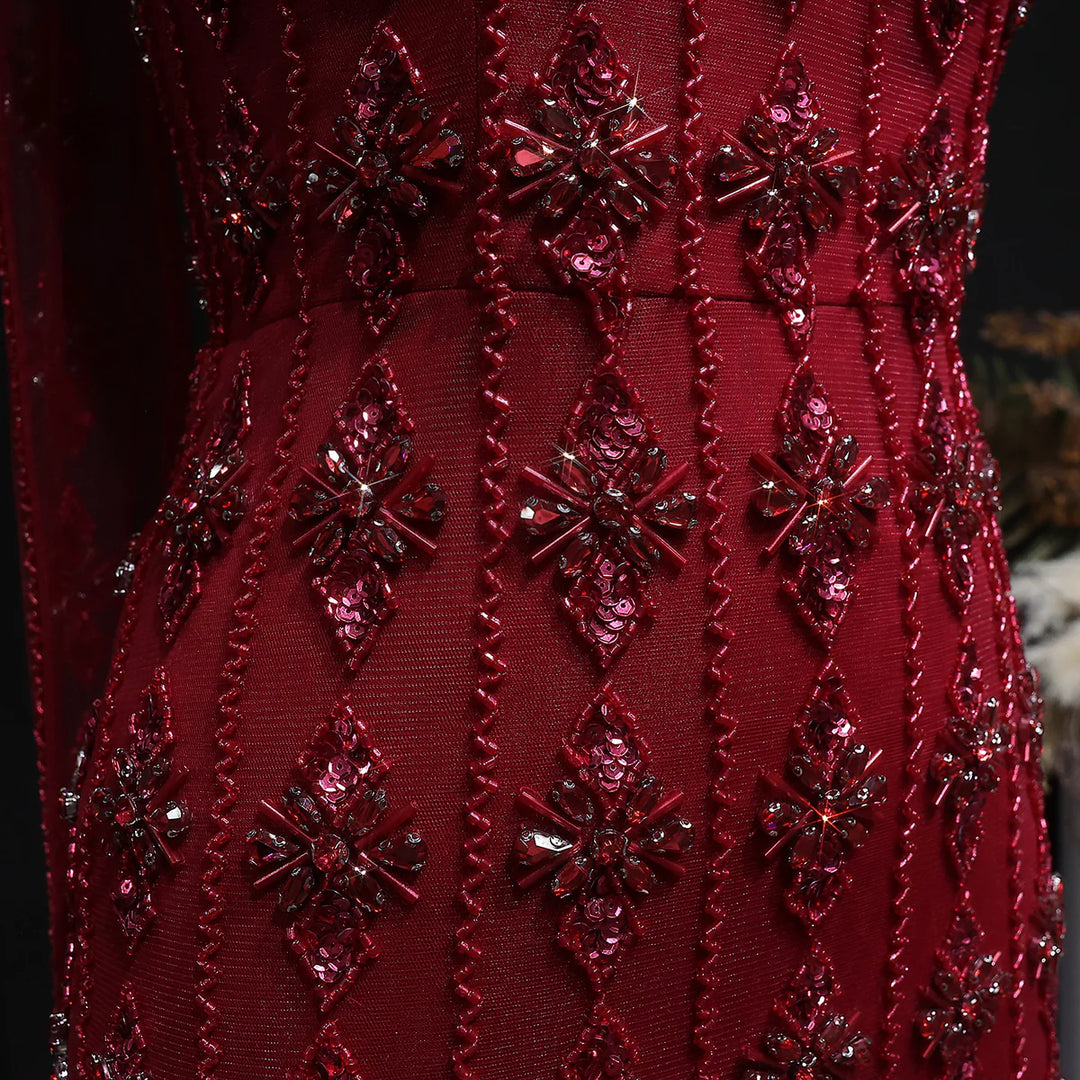 Luxury Beaded Nude Strapless Evening Dress with Scarf SS229