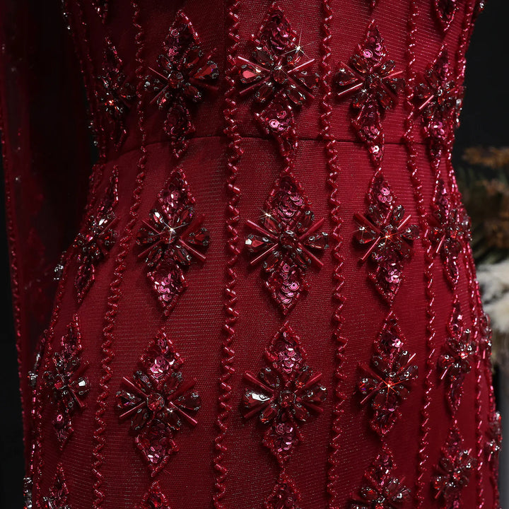 Luxury Beaded Nude Strapless Evening Dress with Scarf SS229