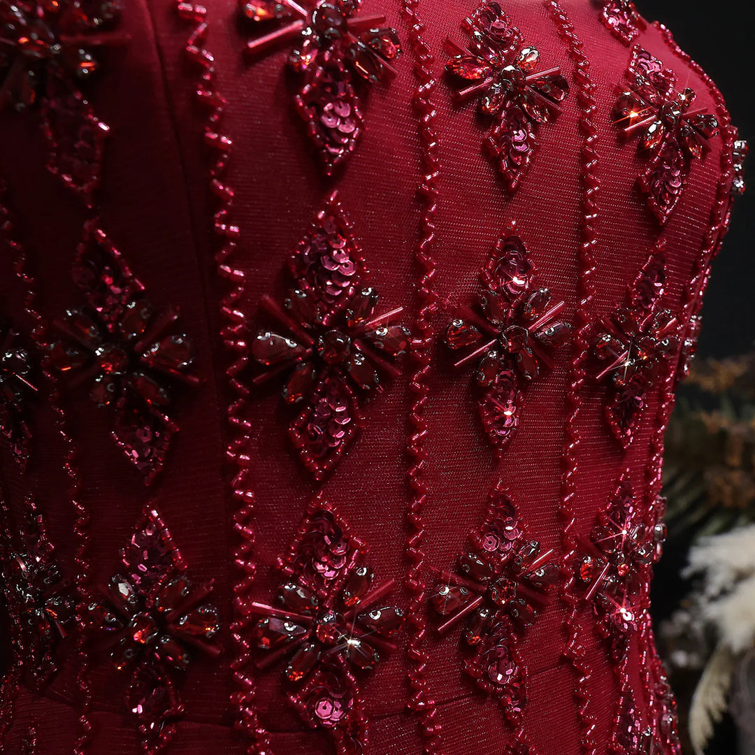 Luxury Beaded Nude Strapless Evening Dress with Scarf SS229